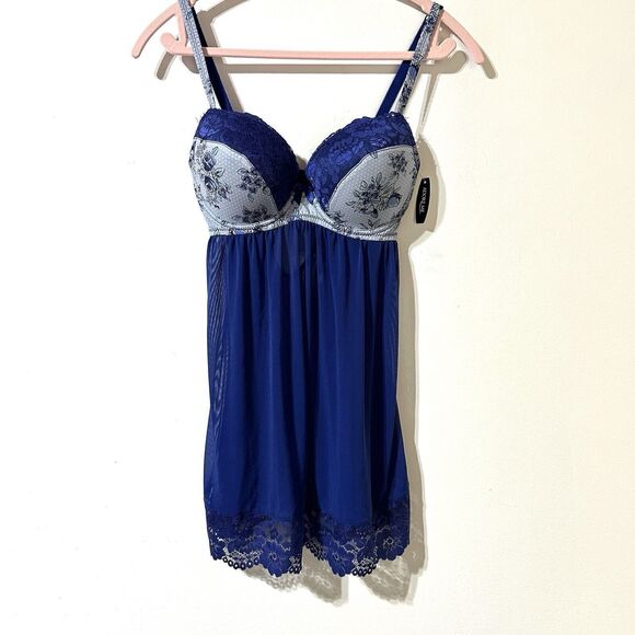 ADORE ME Size 30DDD Blue Underwired Lace Hem Babydoll Chemise Dress Sheer NWT - Picture 5 of 10